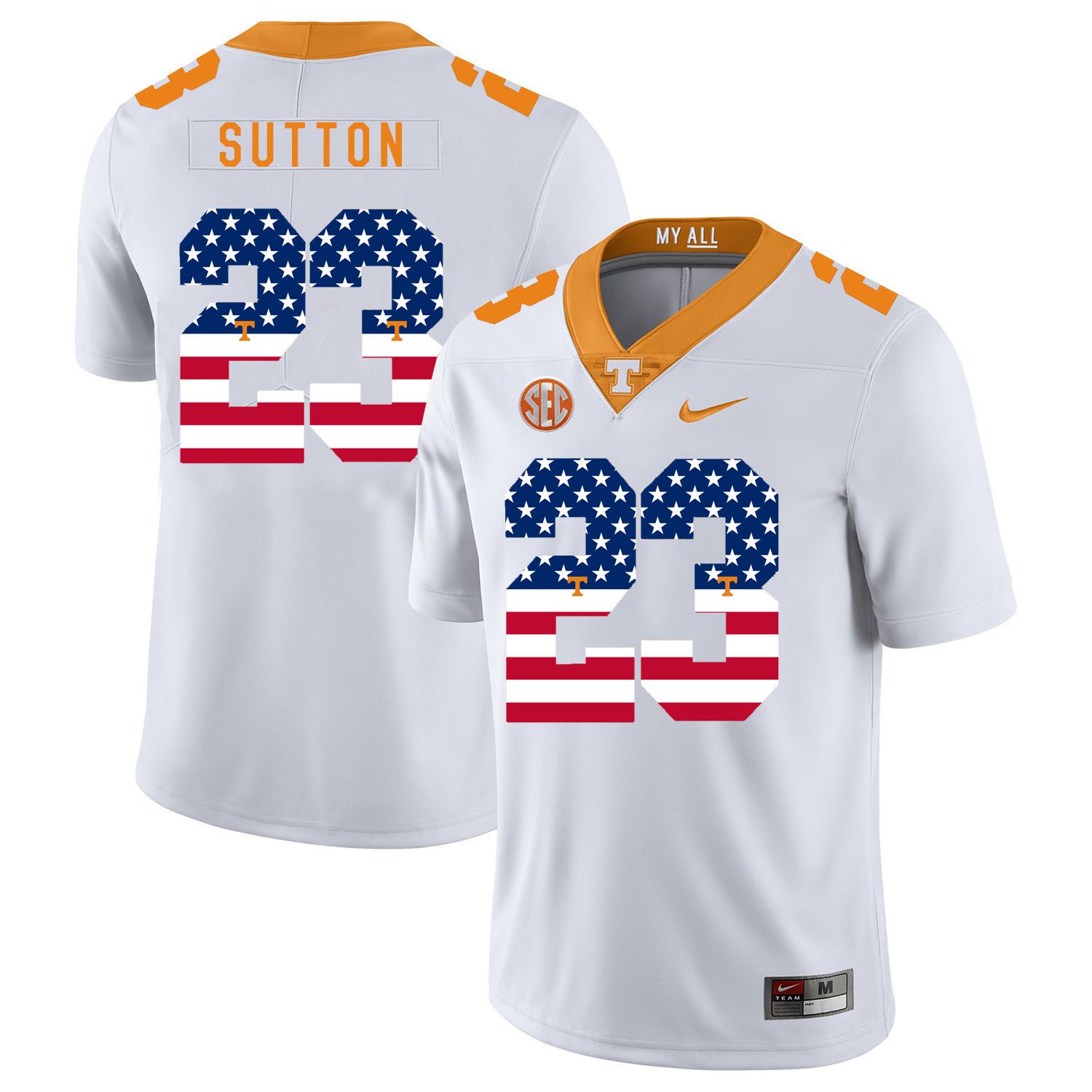 Men Tennessee Volunteers #23 Sutton White Flag Customized NCAA Jerseys->customized ncaa jersey->Custom Jersey